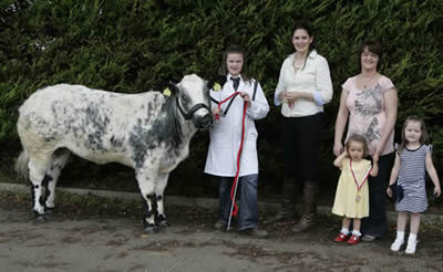 Emma Rodgers winner of the imtermediate young handler with judge Katie Lomas and sponsor Mandy Charlie and Chloe Herbinson from the Meat Joint Antrim and Lisburn
